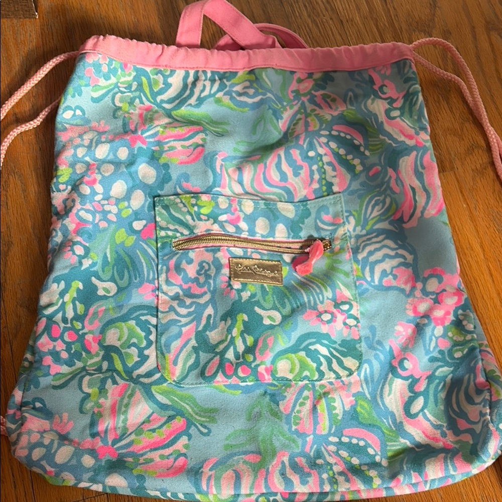 Lilly Pulitzer Drawstring Backpack - Pink And Blue - image 1